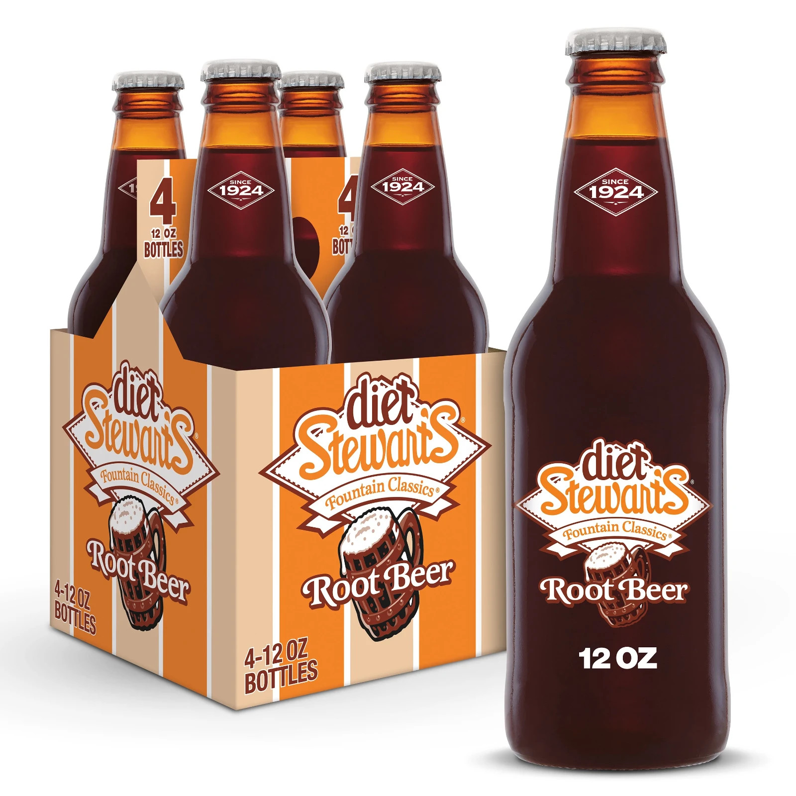 Stewart's Diet Root Beer 12 Pack Glass Bottles