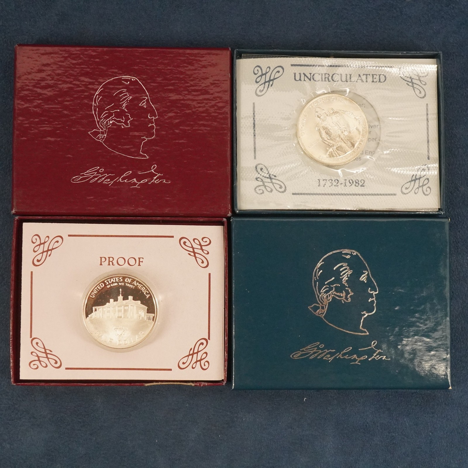 1982 George Washington Commemorative Proof & UNC Silver Half Dollar Pair w/COAs