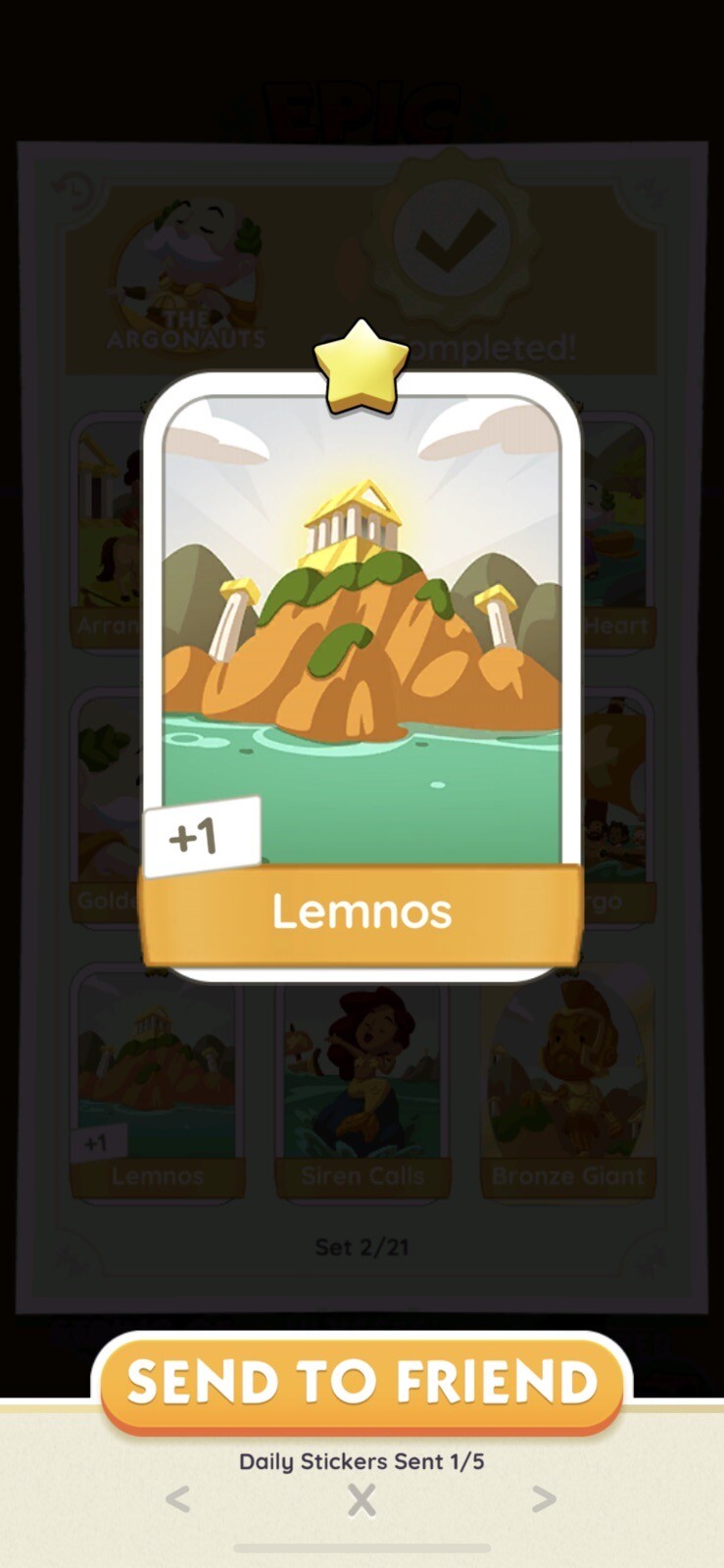 Monopoly GO Sticker - Set 2 - Lemnos 1⭐️ The Argonauts)