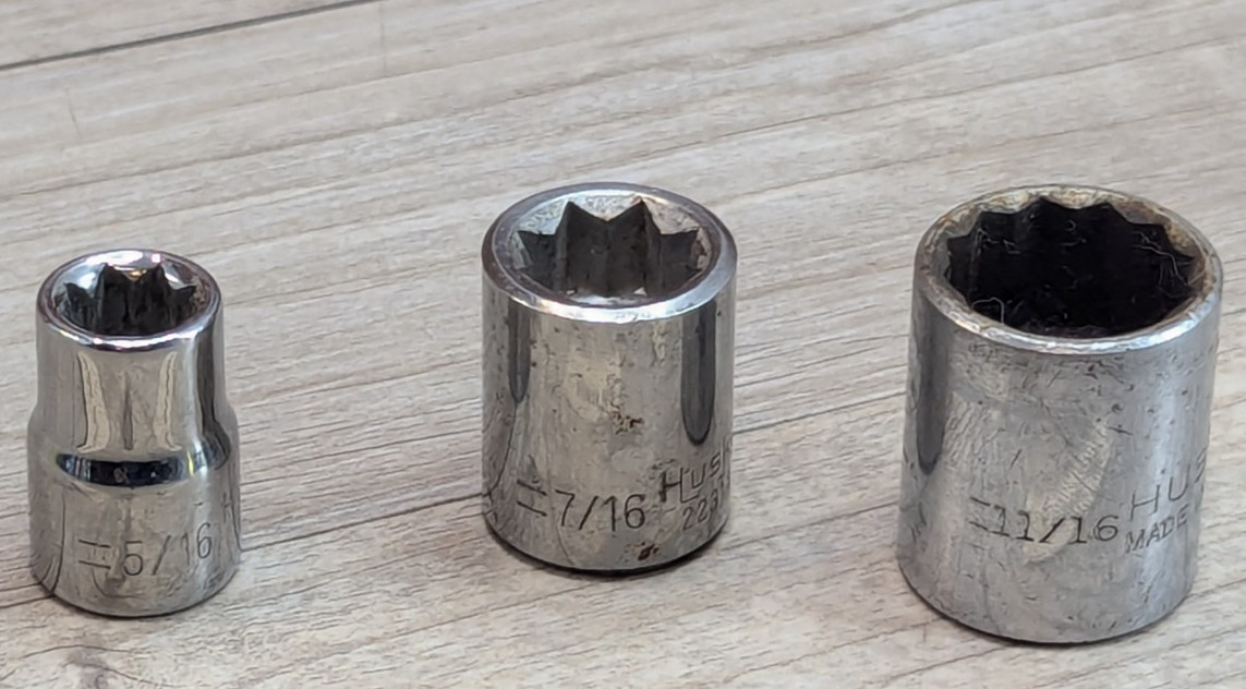 Husky Tools Imperial Sockets 5/16" 8 Point 22310 7/16" 8 Pt 22314 & 11/16" 12 Pt