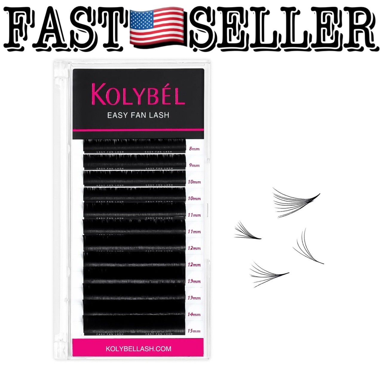 KOLYBEL Easy Fan Eyelash Extensions 0.05 mm Thickness, D Curl, 13 mm