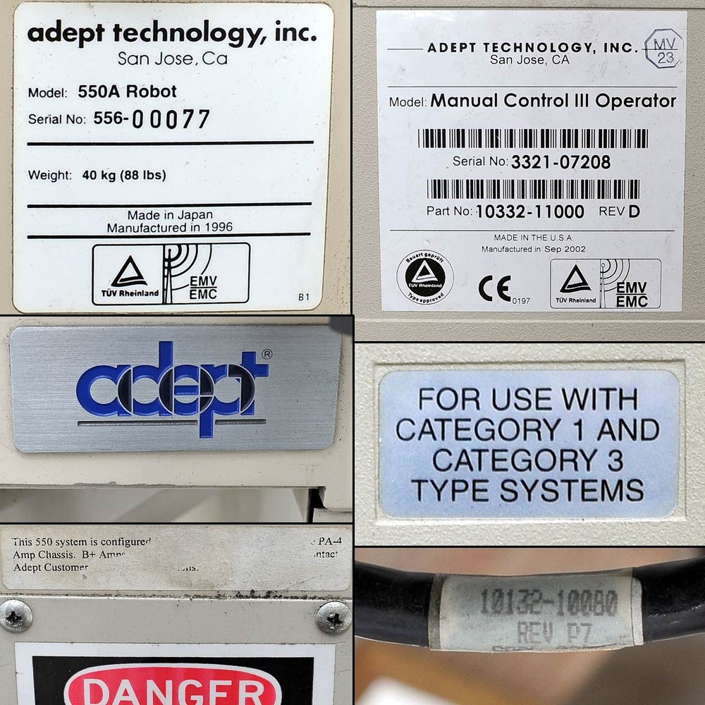 Adept 550A Tabletop SCARA Robot Arm with Control Teach Pendant 10332-11000