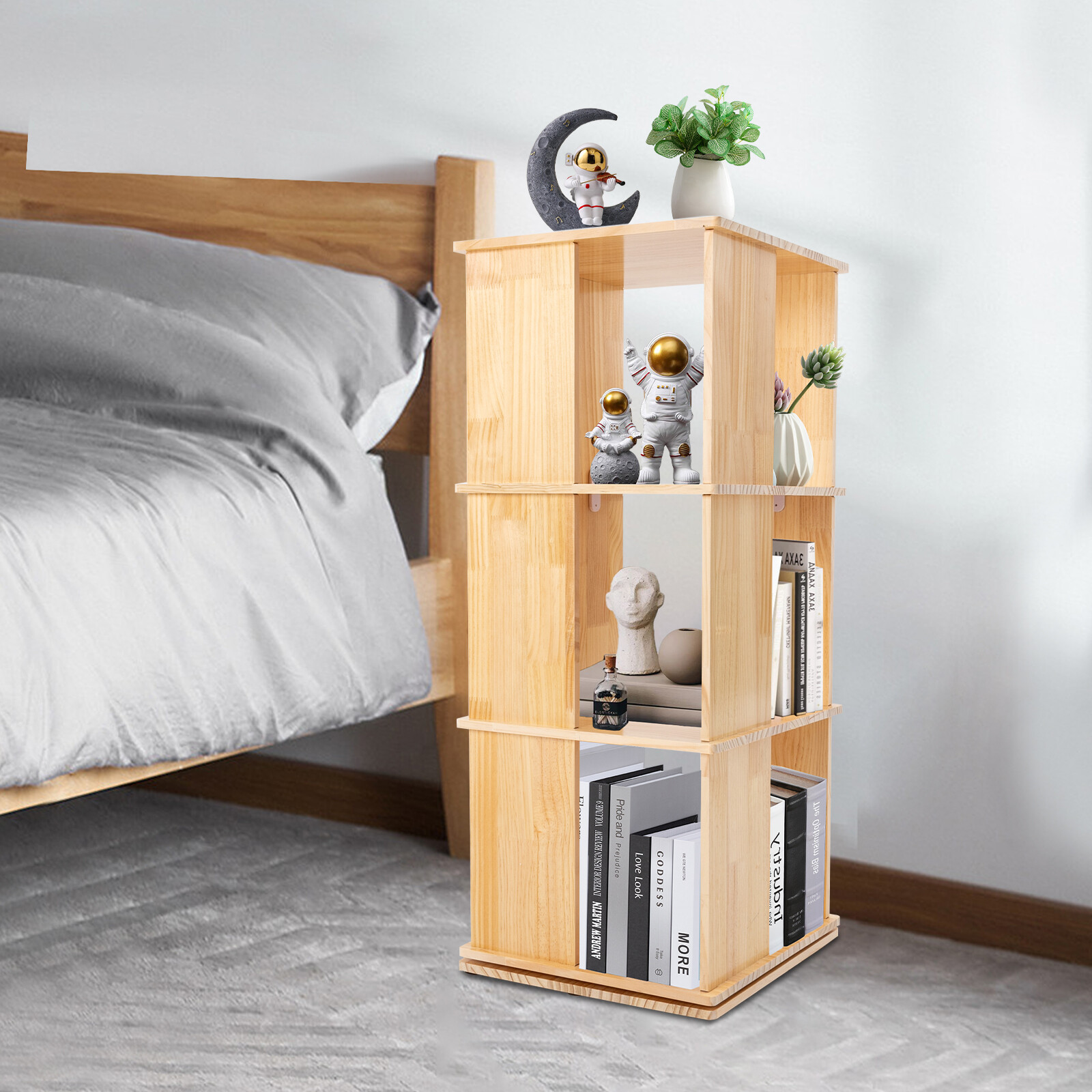 3-Shelf Stackable Revolving Bookcase 360° Rotating Modern Bookshelf Organizer