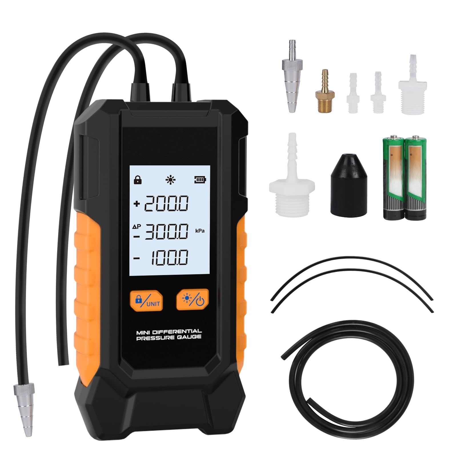 Manometer Gas Pressure Tester -101 to 200KPa Digital Manometers Dual-Port Gas...