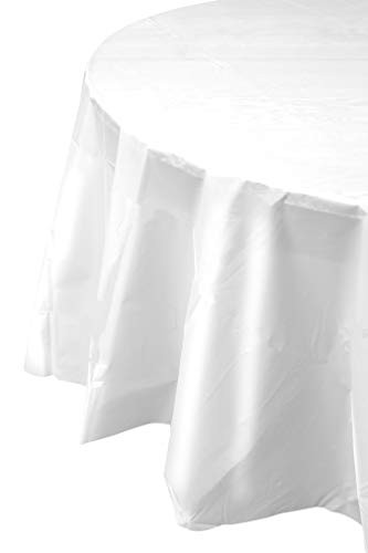 12-Pack Premium Plastic Tablecloth 84in. Round Table Cover - 84-Inch Round White