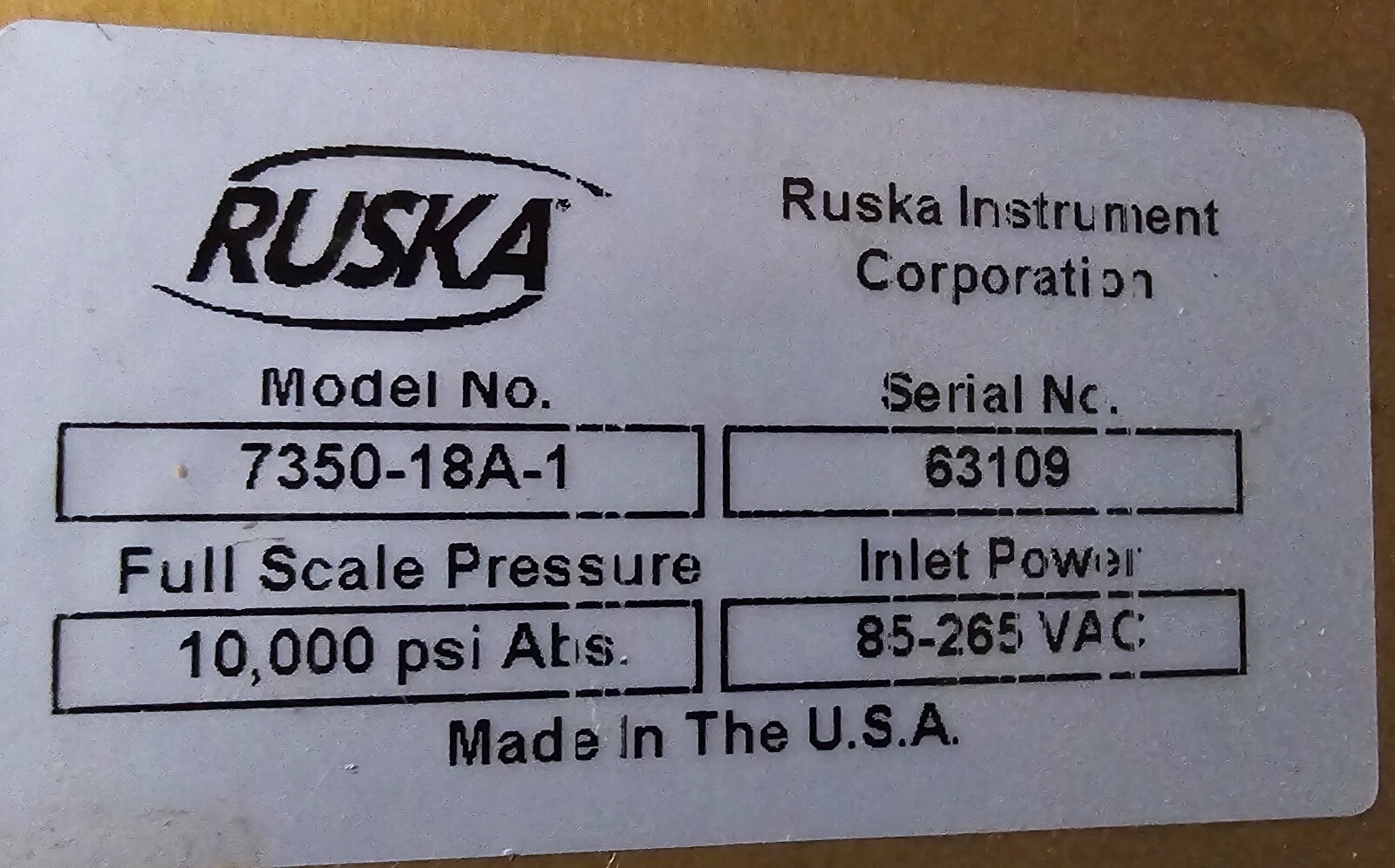 GE Fluke RUSKA 7350 Pressure Controller / Calibrator PACE 7000