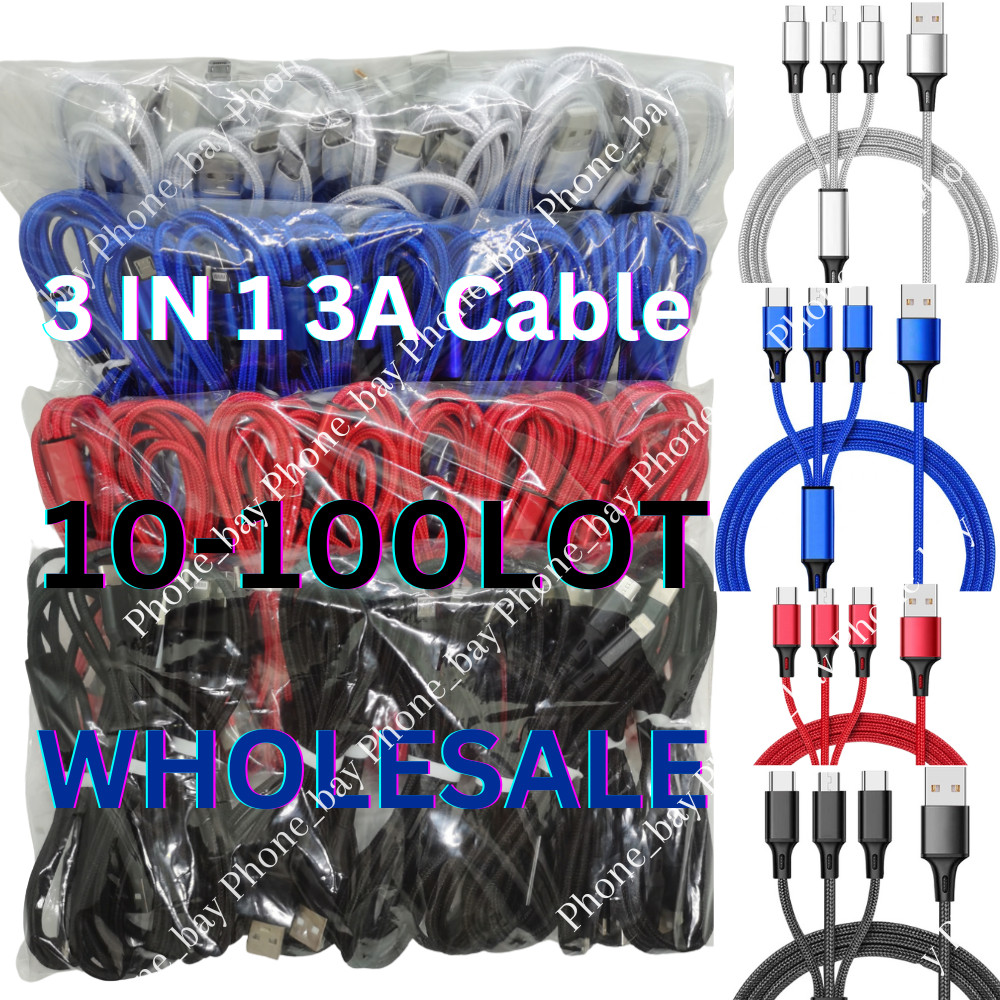 Wholesale 3A Fast Charging Cable 3 in 1 Charger Cord For iPhone USB-C Micro USB