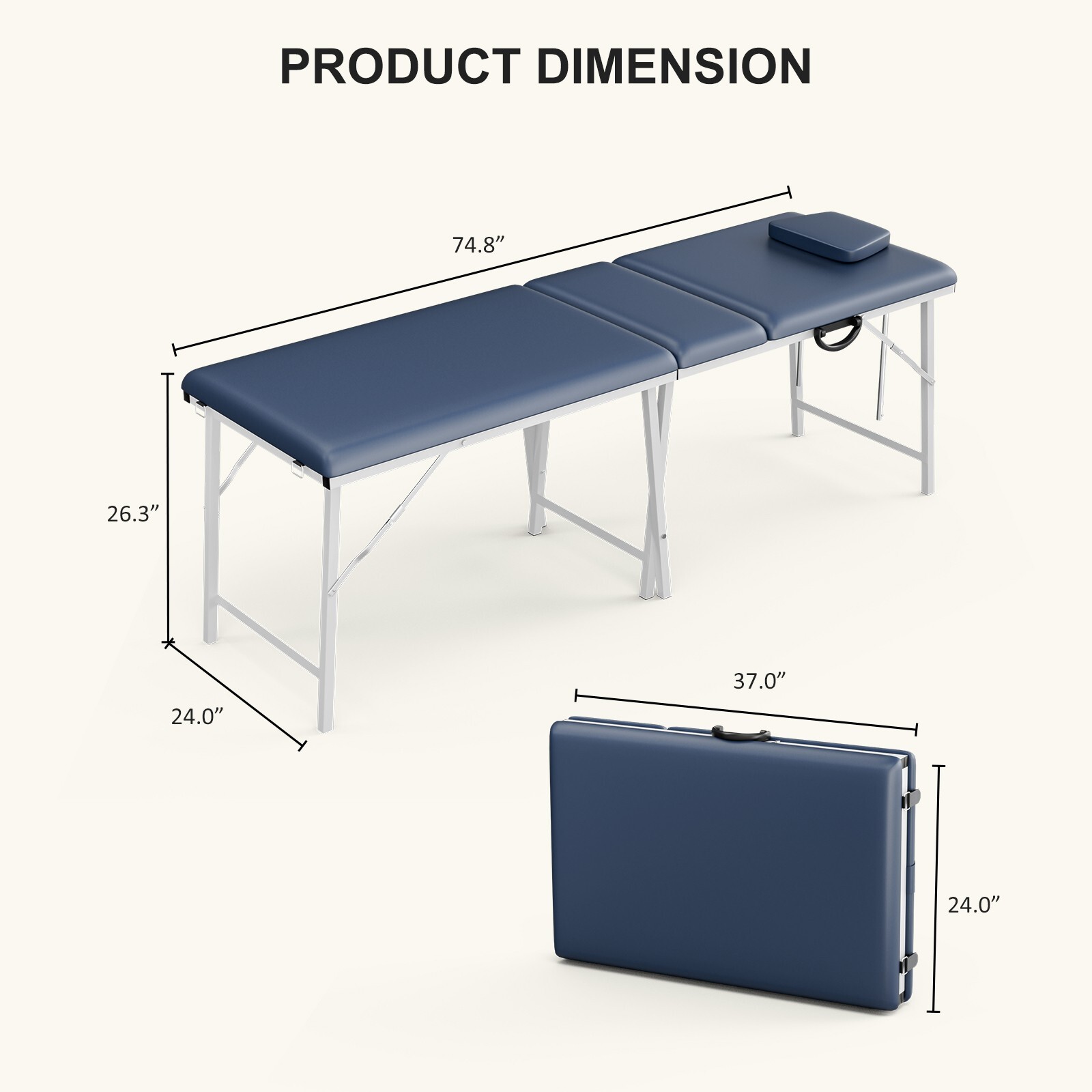 US 74" Adjustable Massage Table 2Fold Portable Facial Spa Salon Bed Tattoo Chair