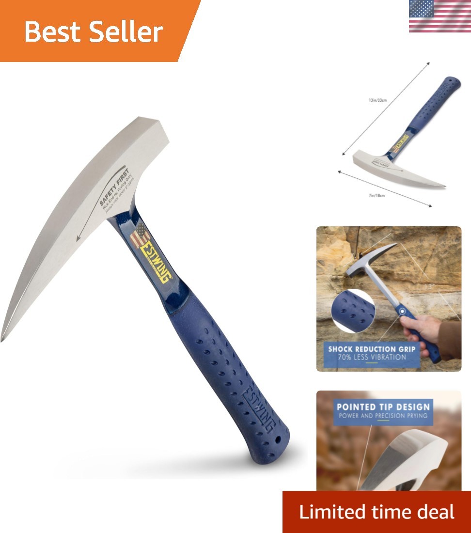 Rock Pick - 22 oz Geology Hammer with Pointed Tip & Shock Reduction Grip - E3...