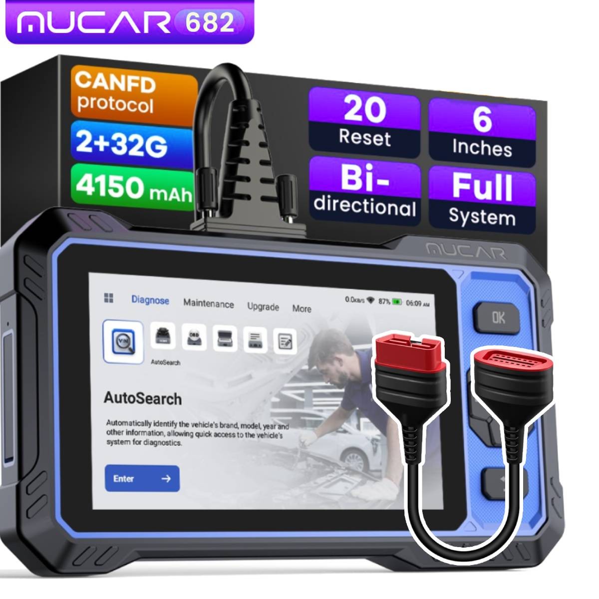 MUCAR 682 AI OBD2 Scanner Full System Diagnostic Tool 20+Services Free Update
