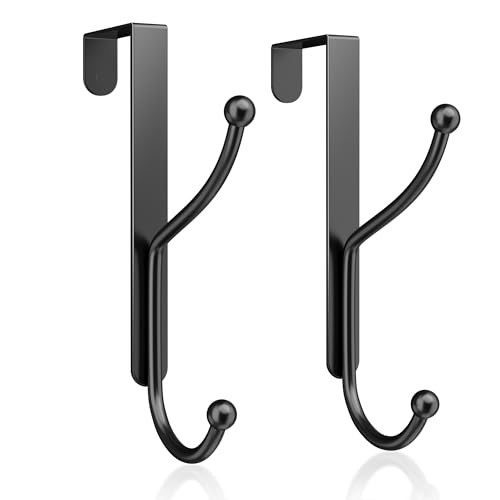 Over Door Hook 2-Pack, Heavy Duty Door Hanger, Fits 2 Pack-4 Hooks Black