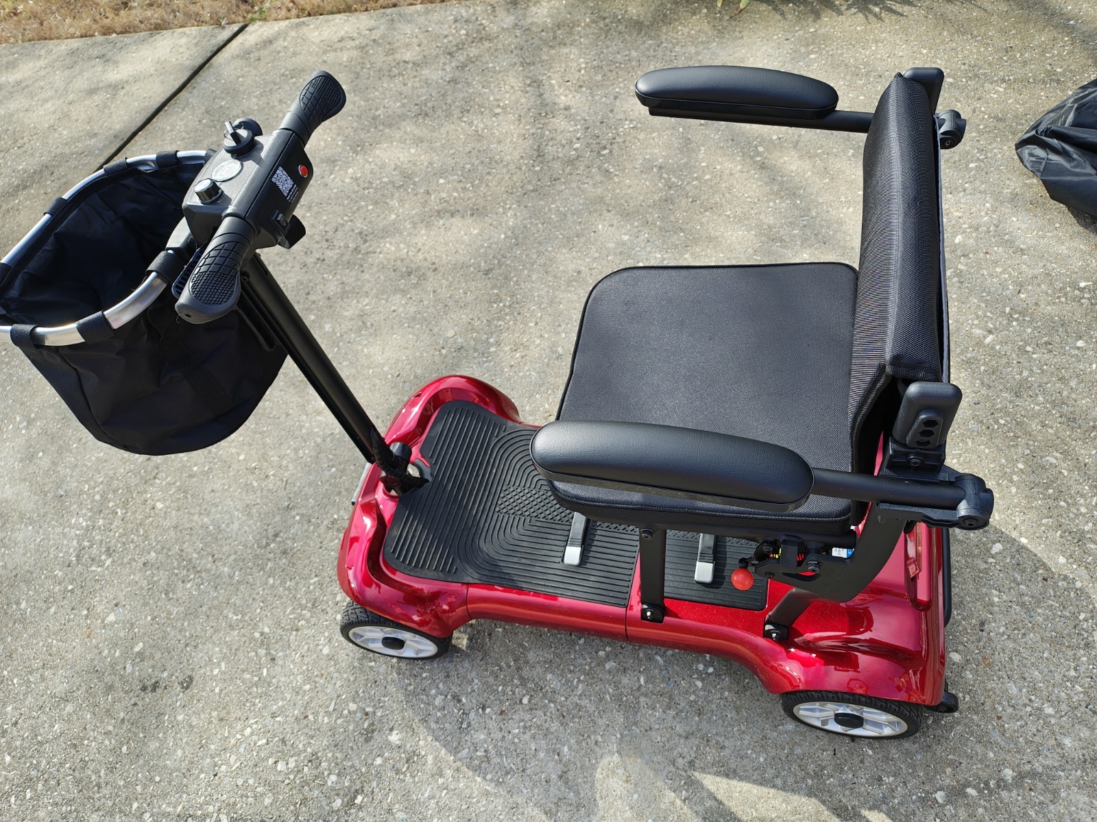 Red 4-Wheeled Foldable Mobility Scooter with 2 Batteries & cover Padded Armrest