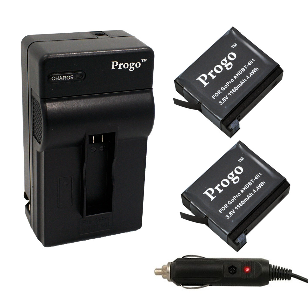 2 Battery + AC/Car Charger Kit for Gopro HERO 4 Black Silver AHDBT-401 AHDBT401