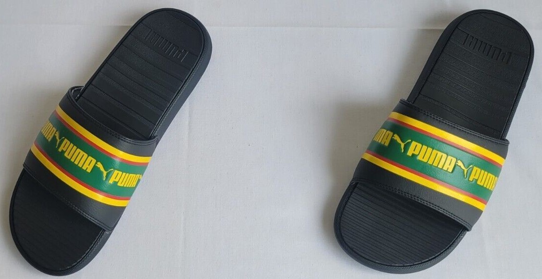 Mens Size 8 Black Red Yellow Green Puma Cool Cat Stripe Repeat Slides Sandals