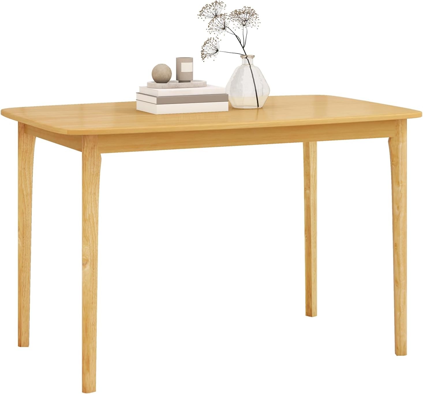 Dining Table 48” Wooden Rectangular Kitchen Table W/ Solid Rubber Wood Legs