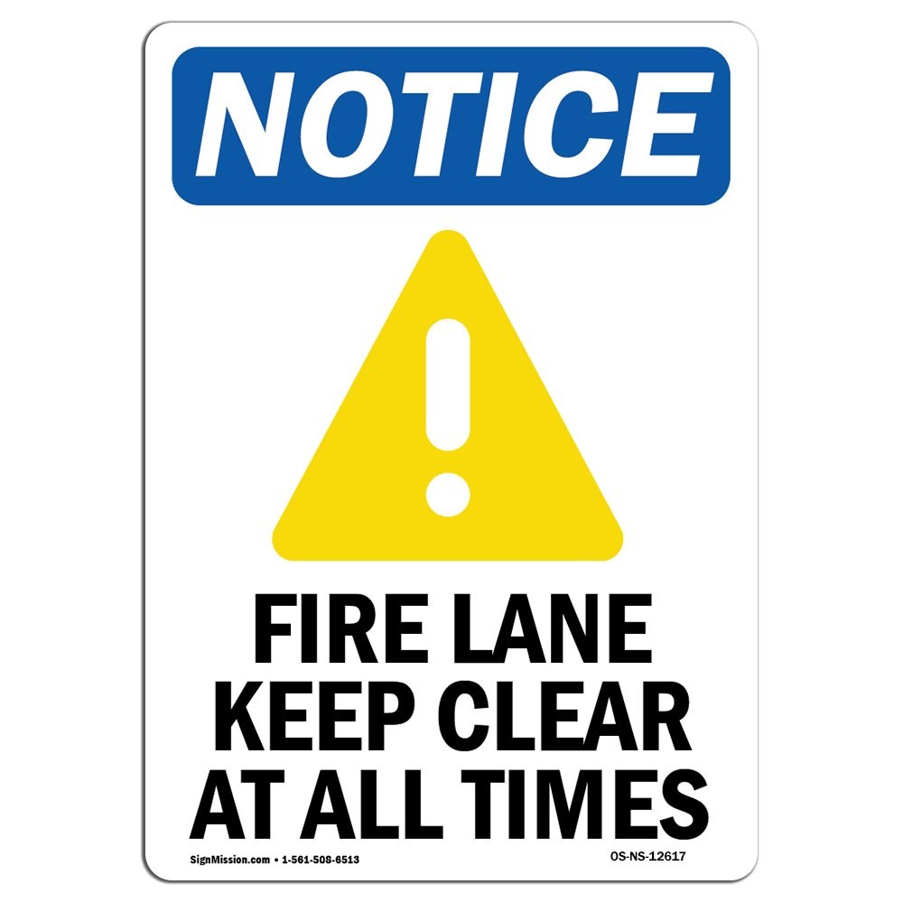 OSHA Notice Sign  Fire Lane Keep Clear | Rigid Plastic Sign | Protect Your Bu...