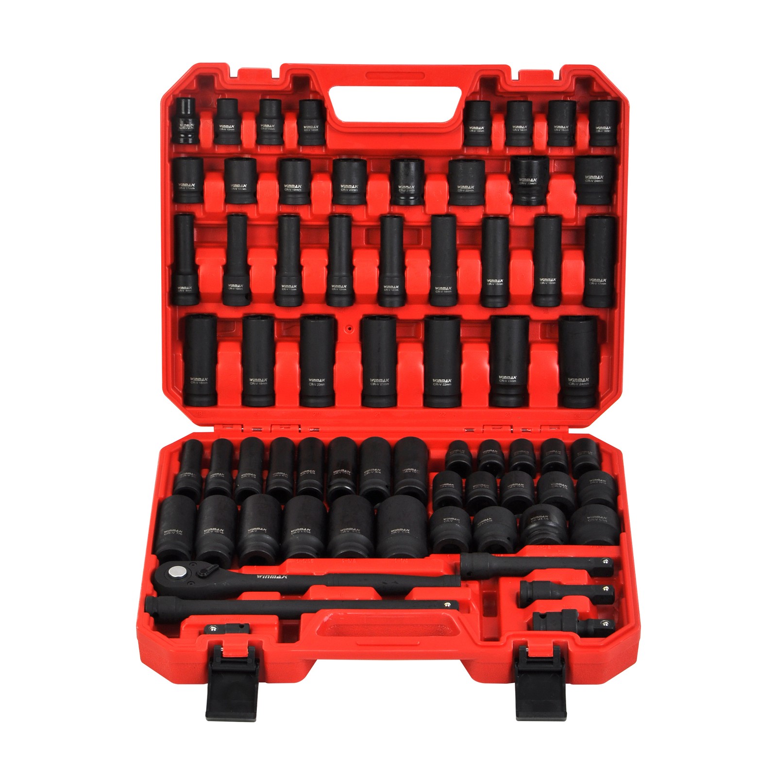 1/2in Drive Impact Socket Set SAE Metric 6 Point Shallow & Deep Socket Set 66PC