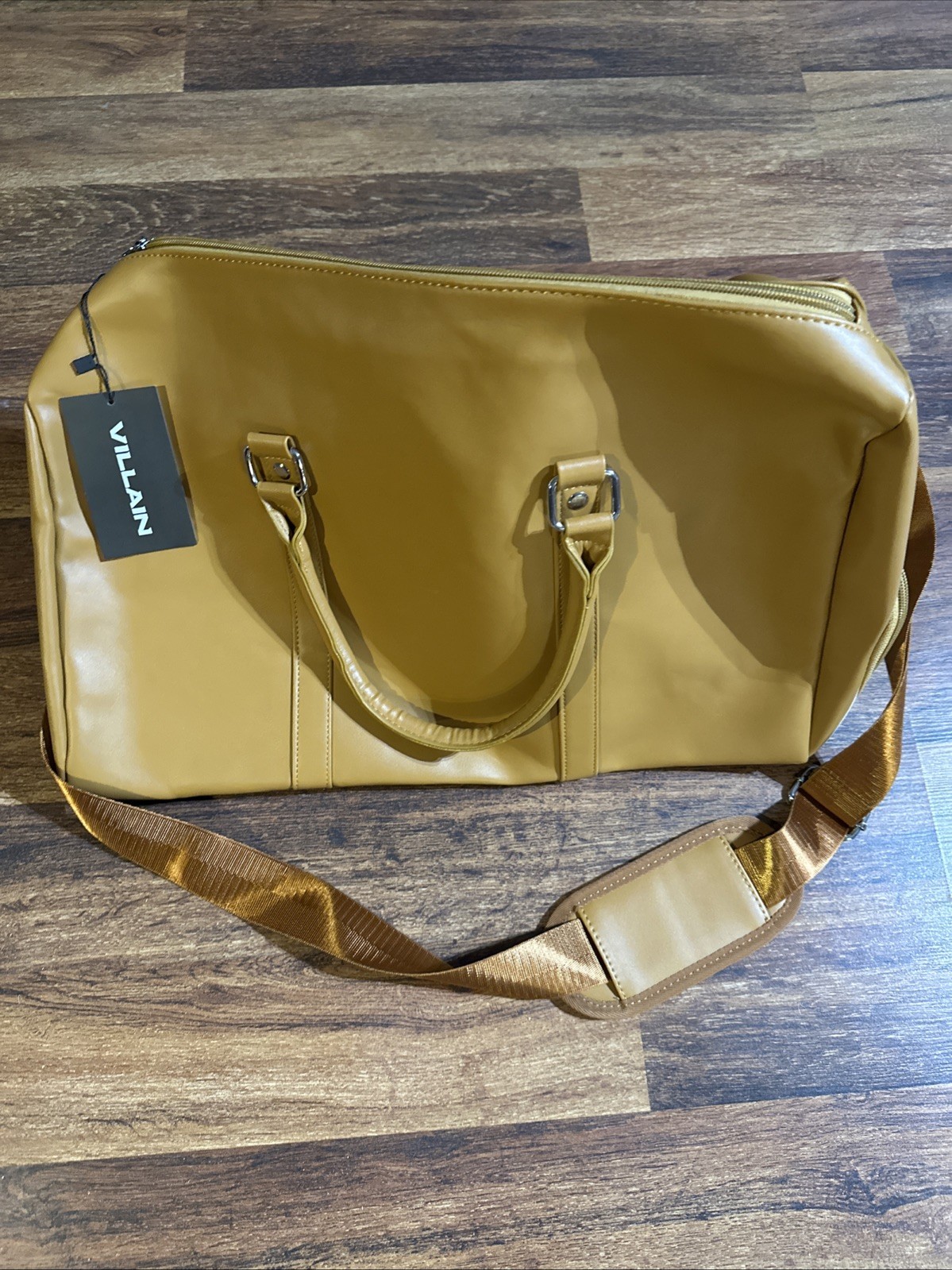 Vegan Leather Duffle Bag 22L Villain Weekender Travel Gym Tan Shoe Compartment