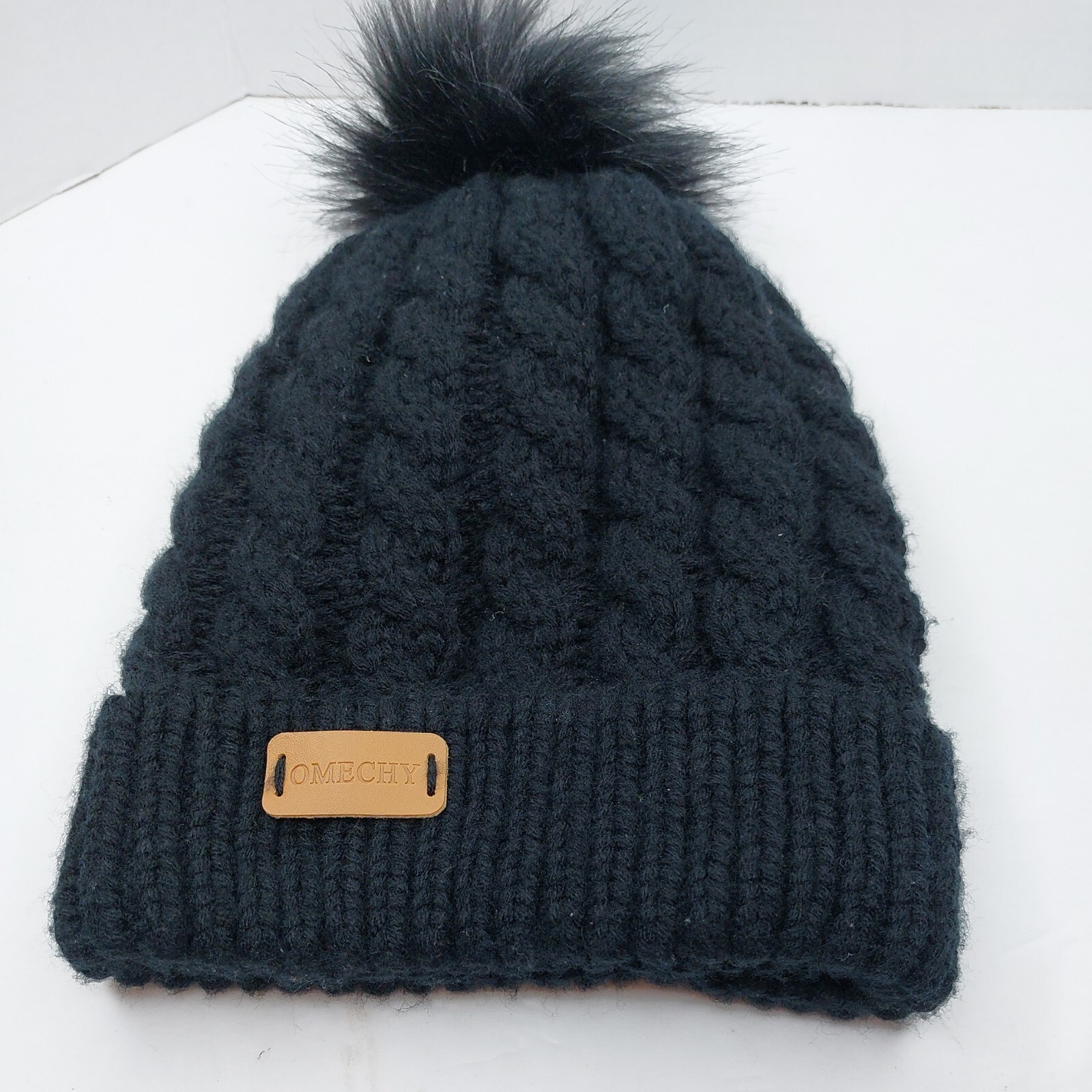 Omechy Large Cable Knit Beanie Hat Cap Pom