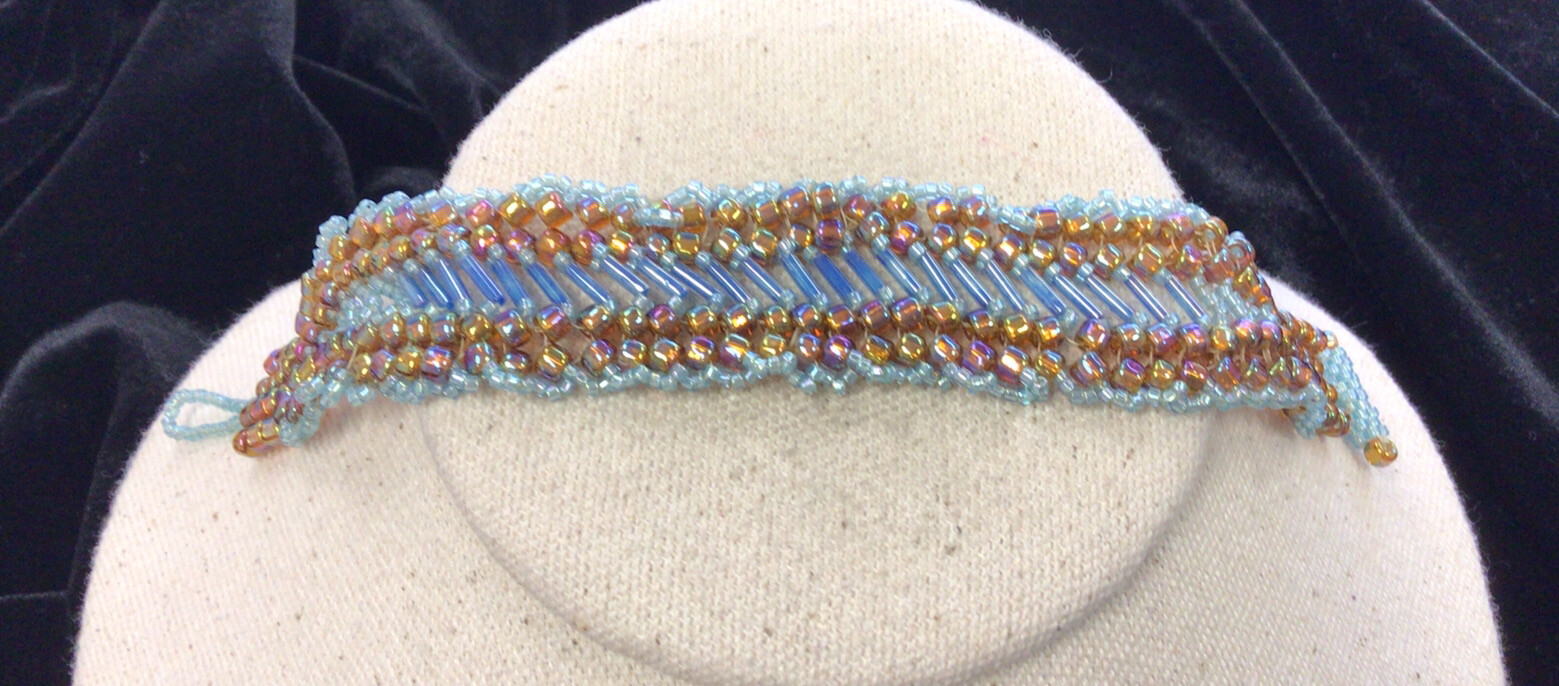 Artisan Handcrafted Wide Multi Colored Glass Beaded Bracelet 7.5" FF836