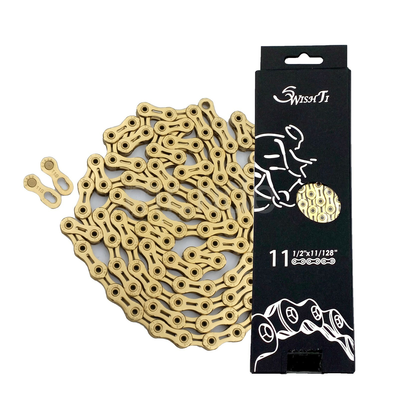 SwishTi SP1101 11-Speed 1/2"x11/128" 116Link Bike Chain, Ceramic Coating Ti Gold