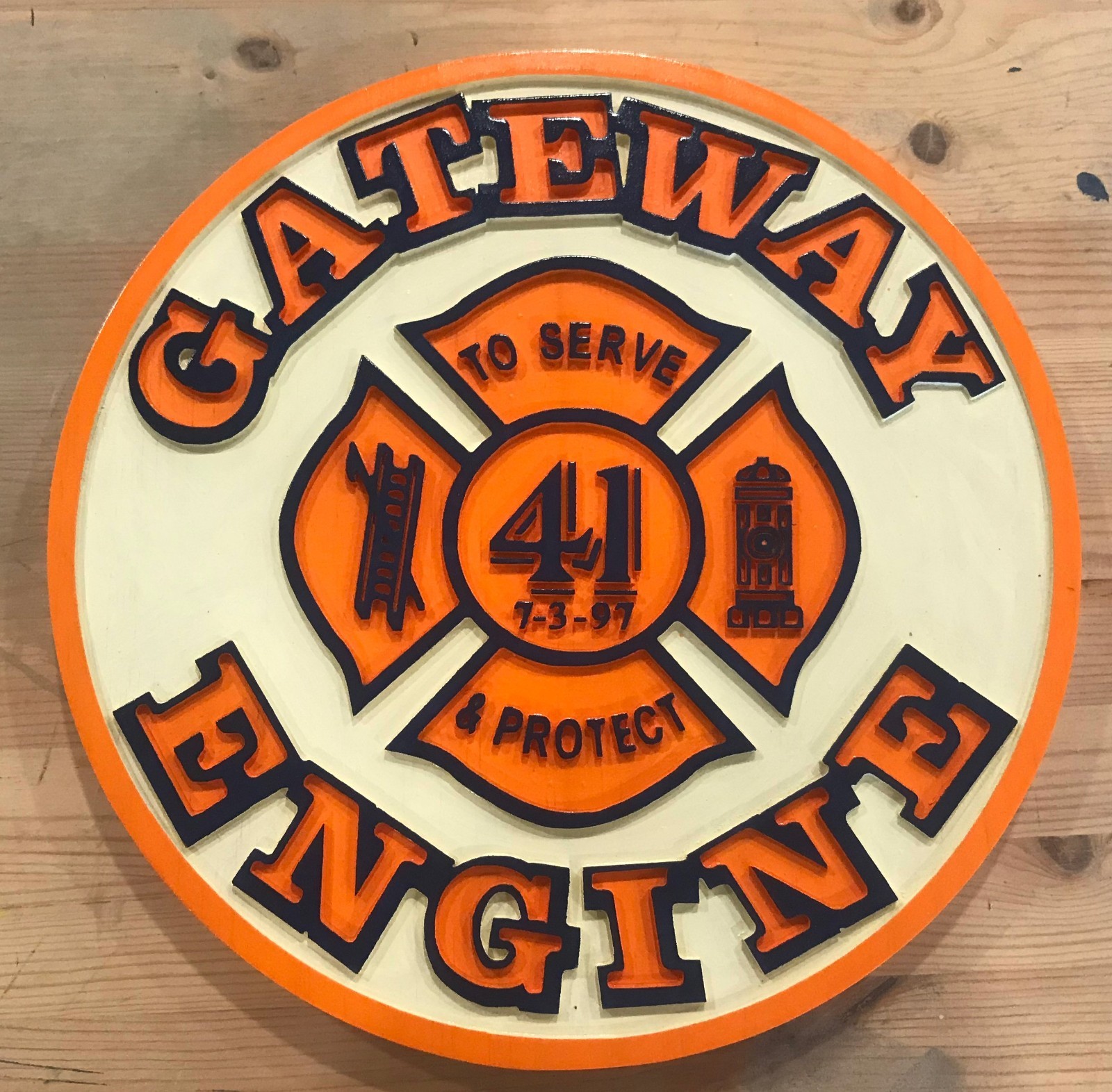Fire Department Gateway 3D routed wood patch palque sign award Custom
