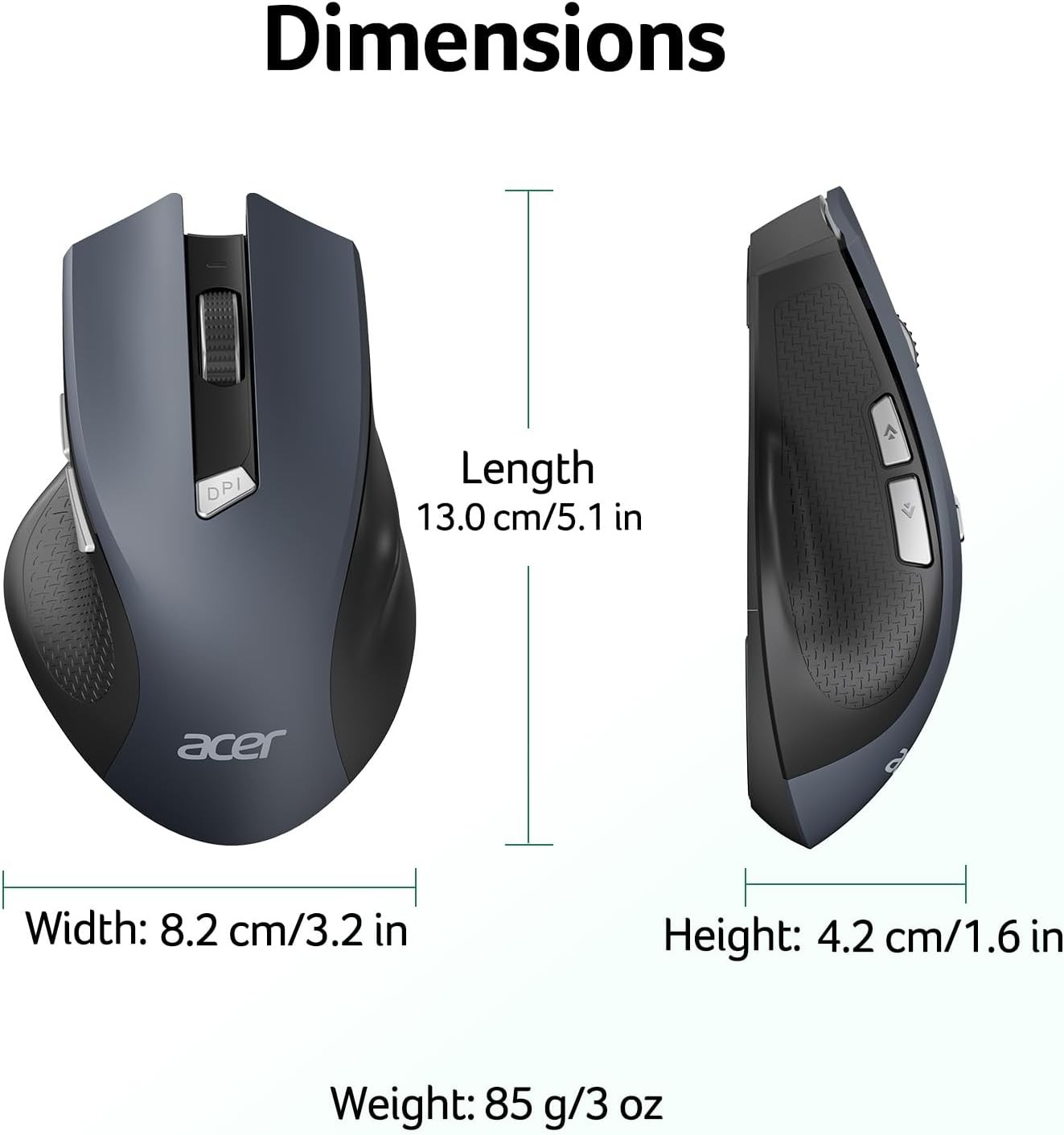 acer Wireless Mouse for Laptop 2.4GHz Computer Mouse 3 Adjustable DPI Office