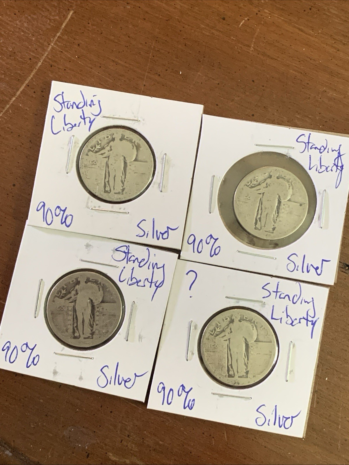 90% SILVER STANDING LIBERTY QUARTERS - LOT OF  4- DATES ARE ALL WORN OFF