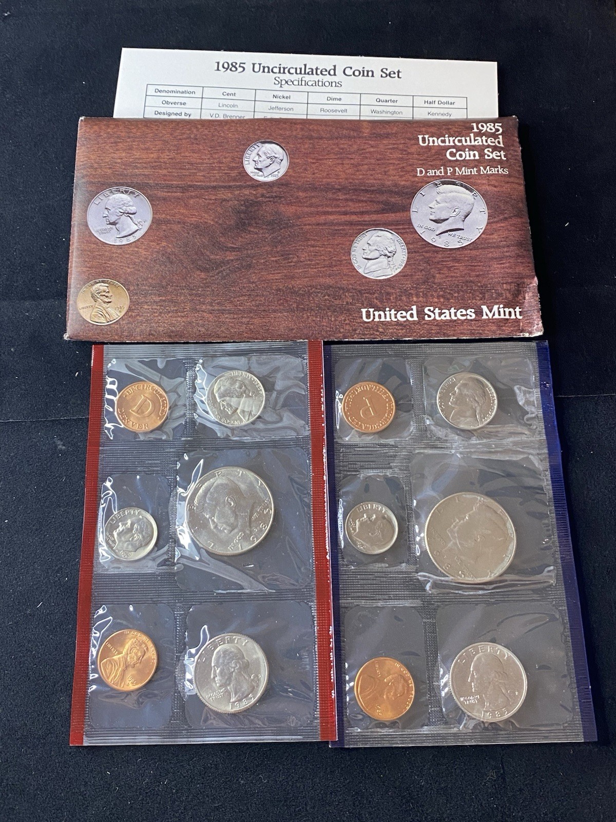 US Mint 1985 Uncirculated Coin Set Denver & Philadelphia OGP & COA Free Shipping