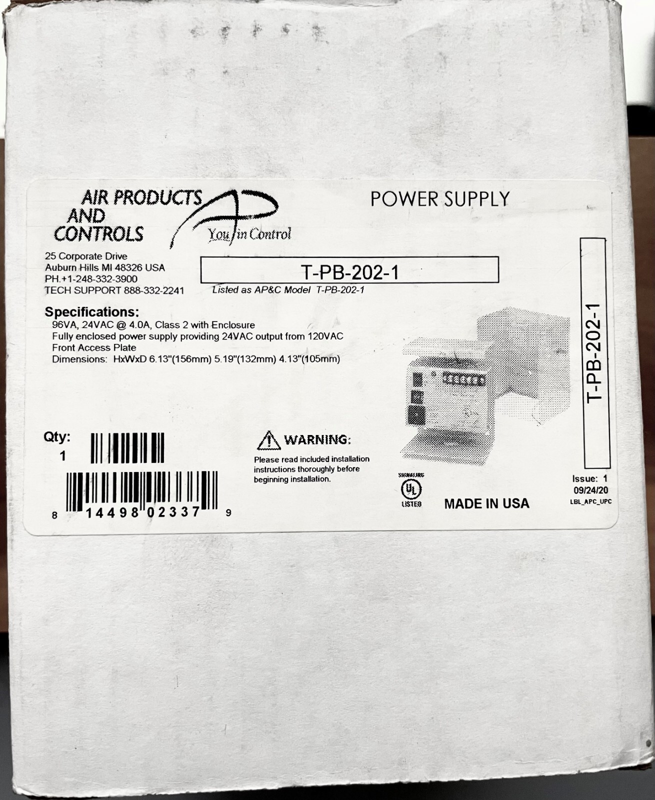 AIR PRODUCTS T-PB-202-0 POWER SUPPLY.  New in box