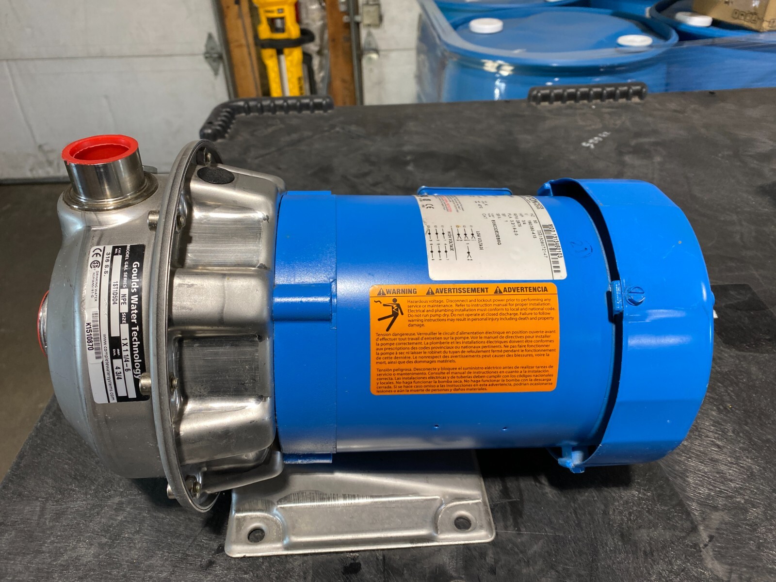 Goulds 1ST1D5D4 NPE Centrifugal Pump 316SS 3/4 HP 3 PH Bluffton Motor 1313460103