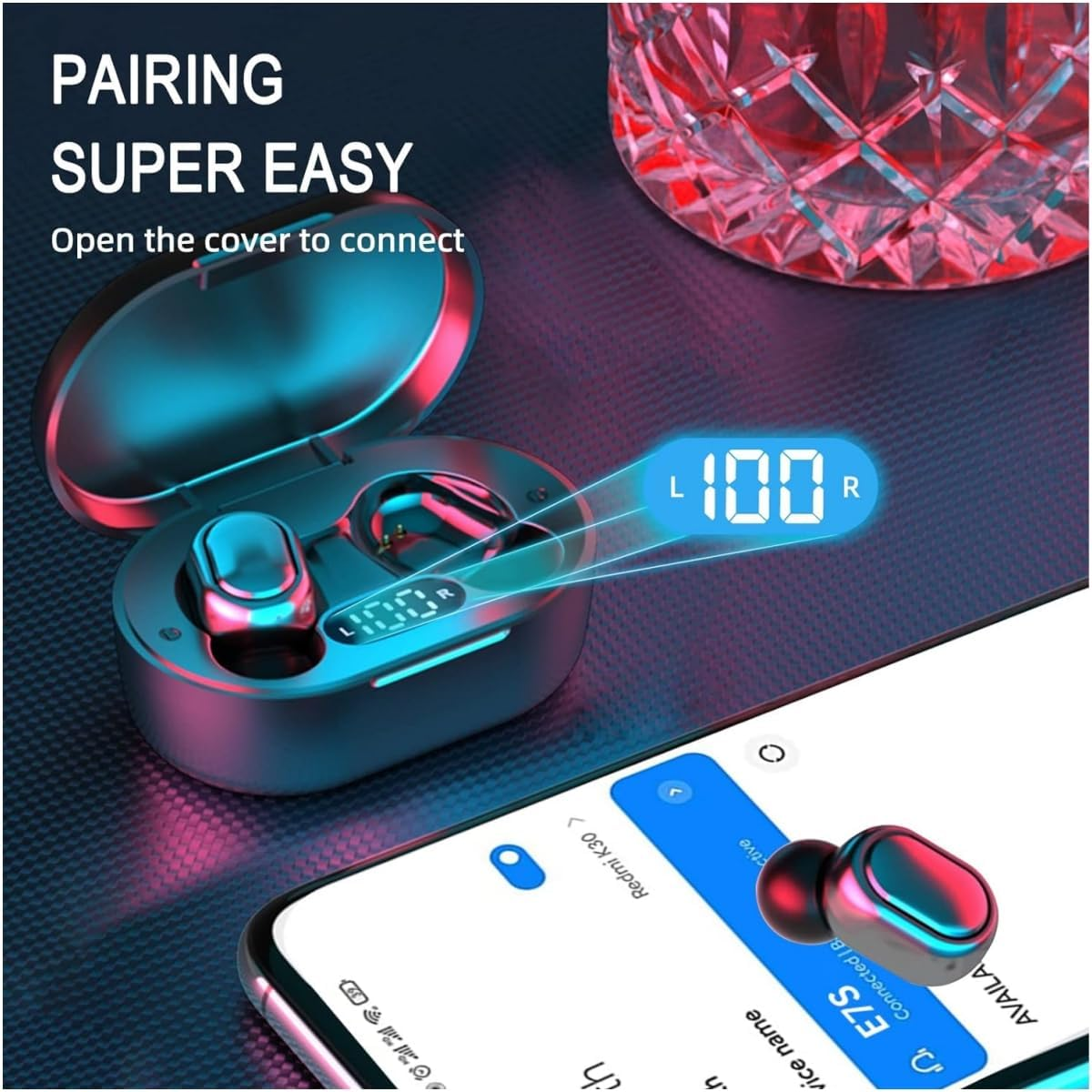 Wireless Earbuds with Bluetooth IPX7 Waterproof Button Control One-Step Pairing