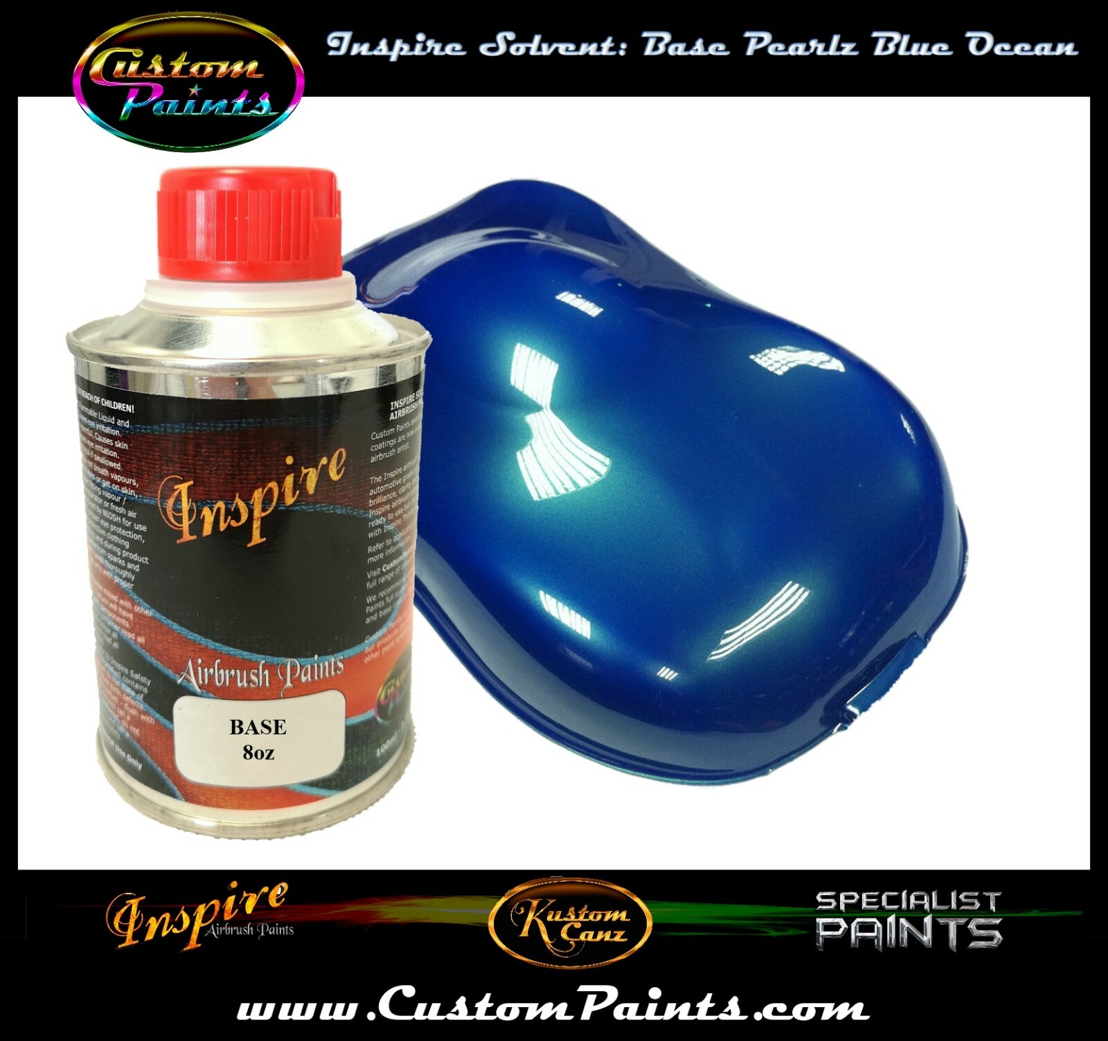 INSPIRE AIRBRUSH BASE PEARLZ BLUE OCEAN 8oz (SOLVENT), CUSTOM PAINT, ARTIST, HOK