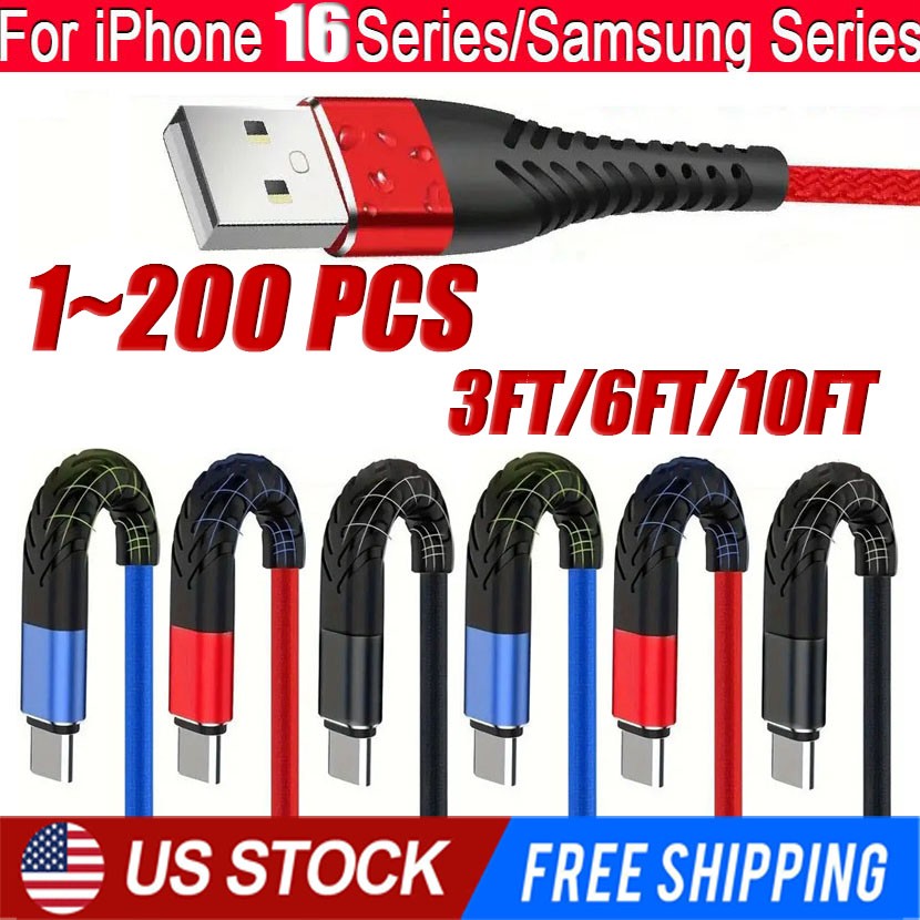 Braided USB C Type C Fast Charging Data Cable Cord for iPhone 16 Pro Max 15 lot