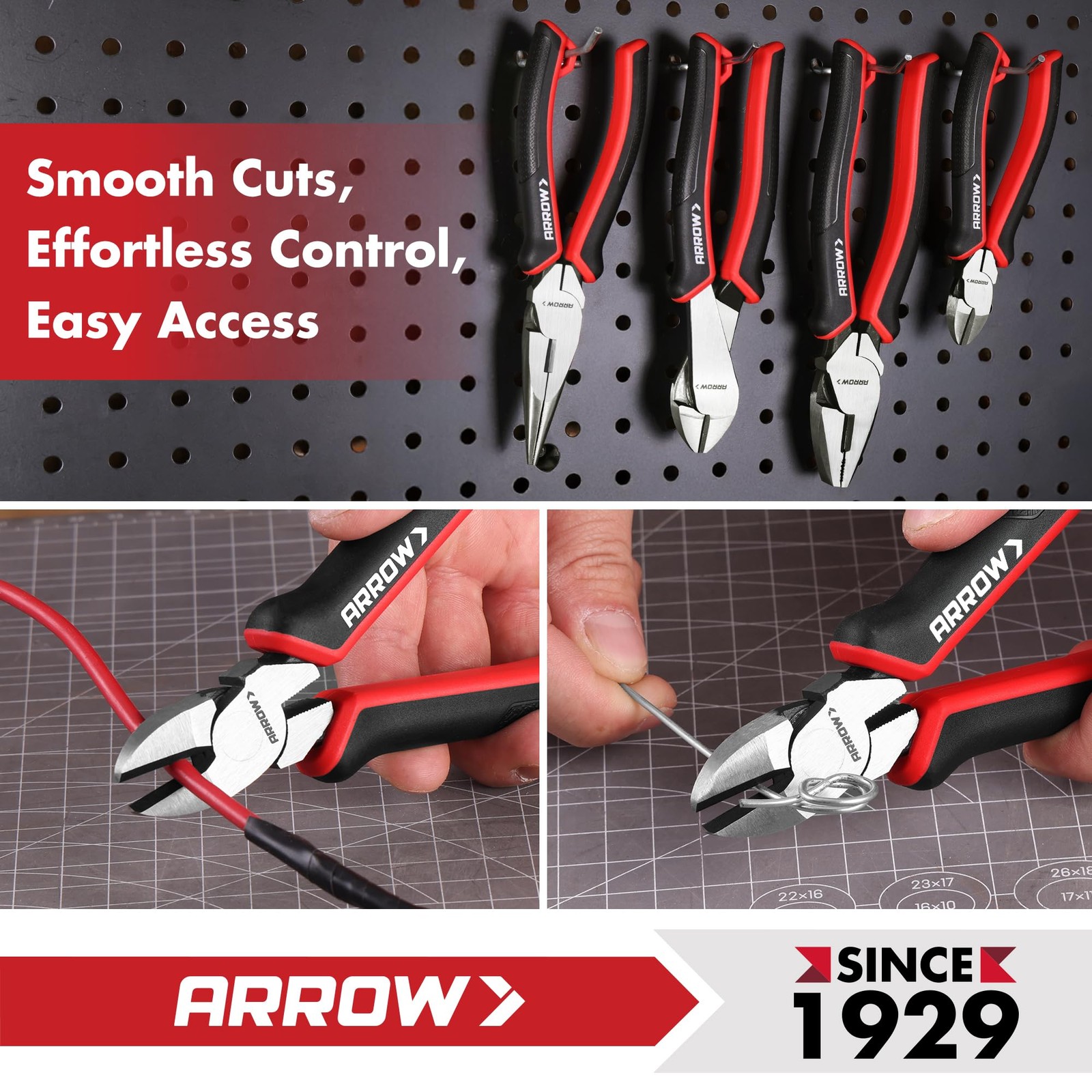 ARROW High Leverage Diagonal Pliers, 6 Inch Wire Cutters with Comfortable TPR...