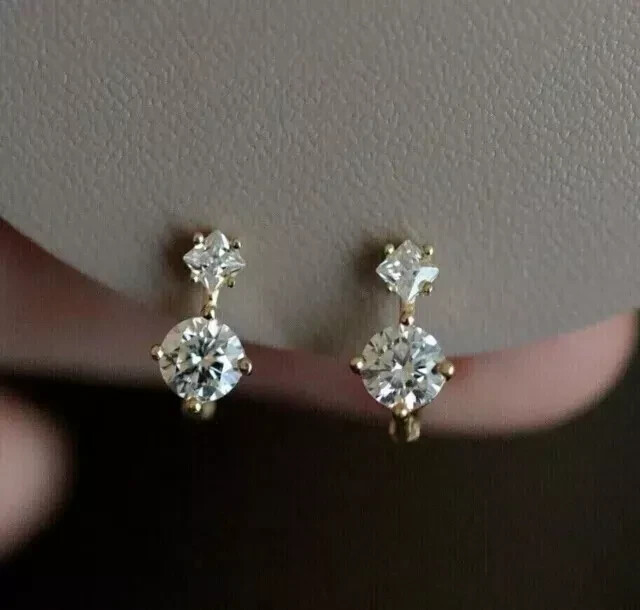 Round Lab Created Diamond Huggie Hoop Women's Earrings 14K Yellow Gold Plated