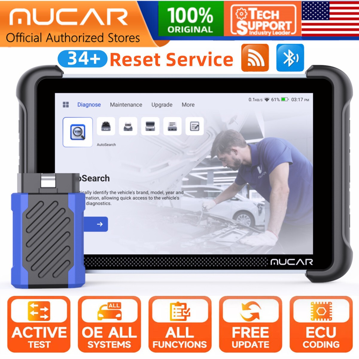 MUCAR 892BT KEY Coding SAS TPMS Bidirectional Tool OBD2 Scanner AI Diagnostics