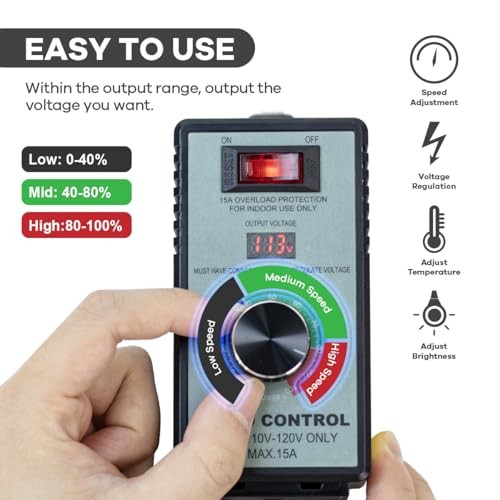 AC Motor Variable Speed Controller 120V 12A, LED Voltage Display Power