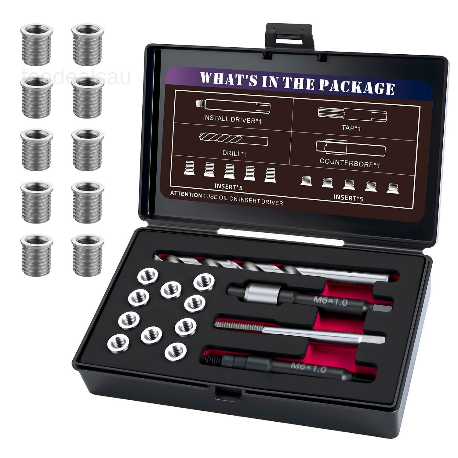 M6X1.0 Thread Repair Kit with 9.4mm Insert HSS Drill, Tap, Bronze