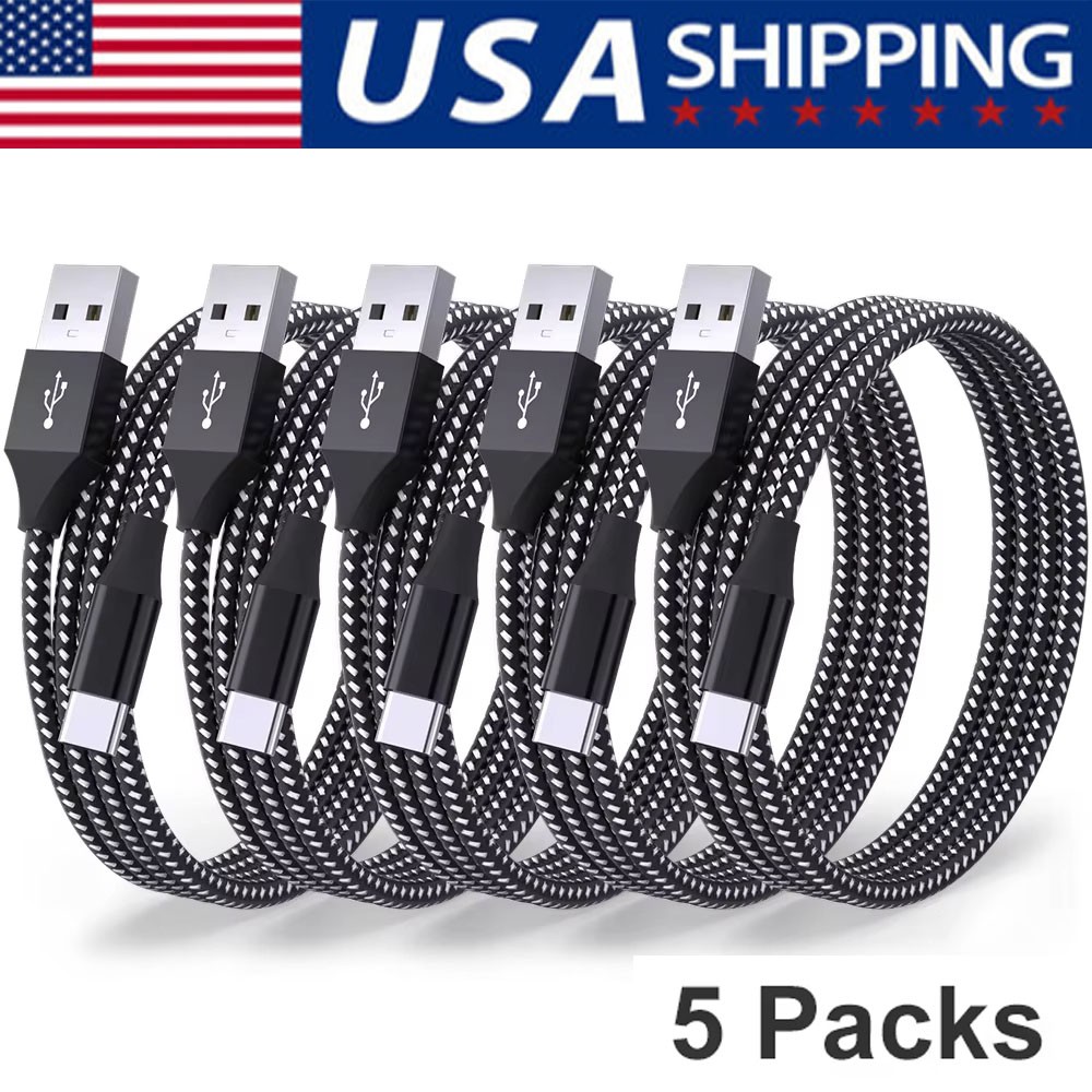 5-Pack Braided USB C Type-C Fast Charging Data SYNC Charger Cable Cord 3/6/10FT