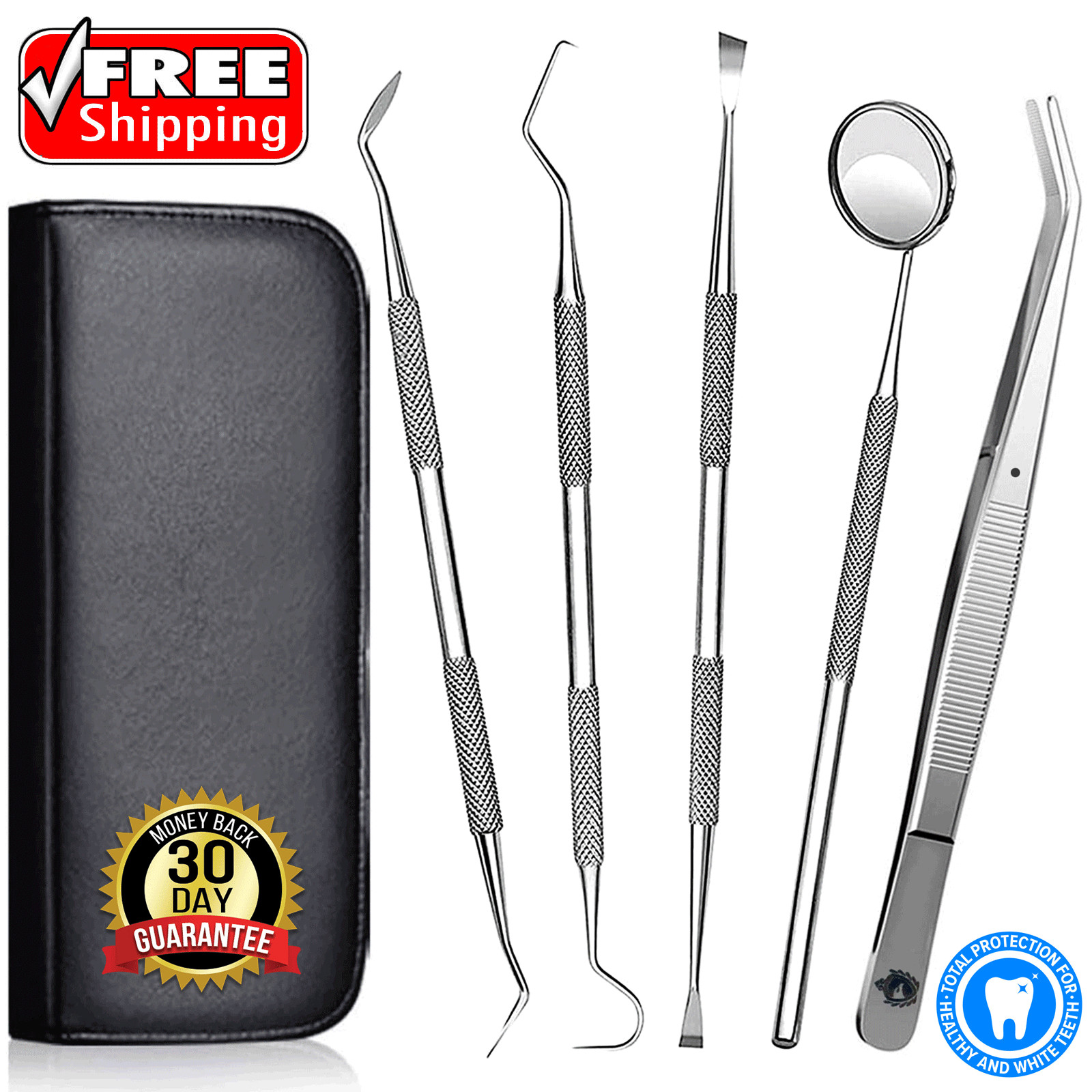 Dental Teeth Cleaning Kit Dentist Floss Plaque Remover Oral Care Tooth Tools 5PC