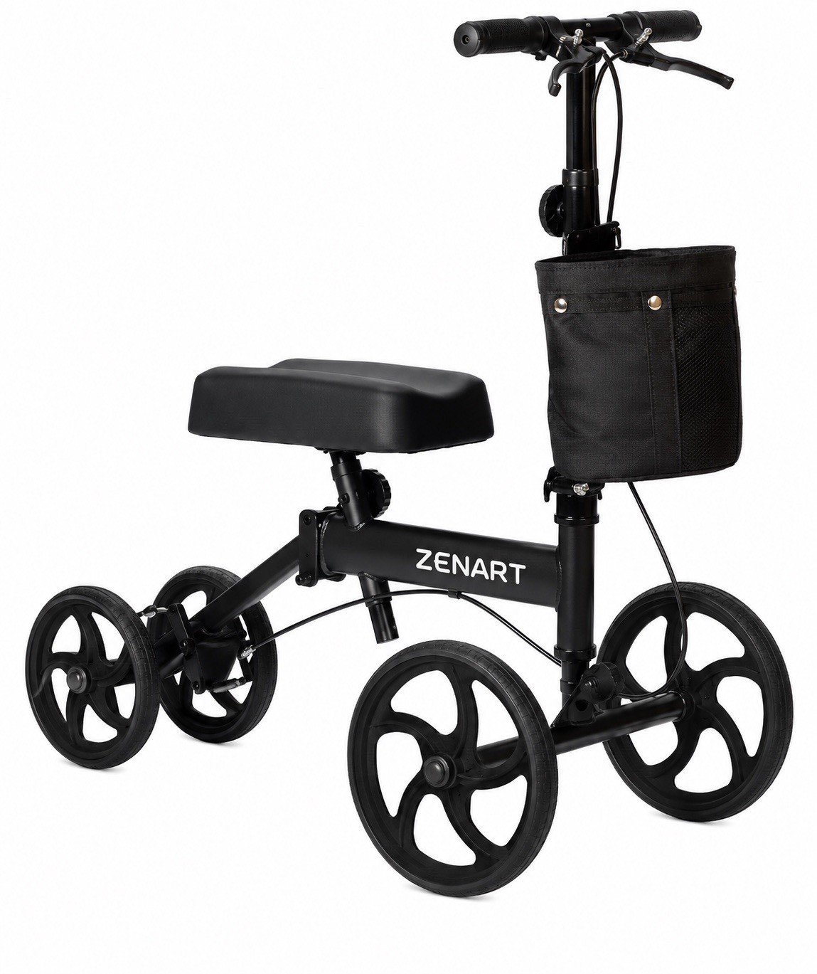Zenart Foldable Knee Walker Scooter 4-Wheel Manual Black Adjustable Handles