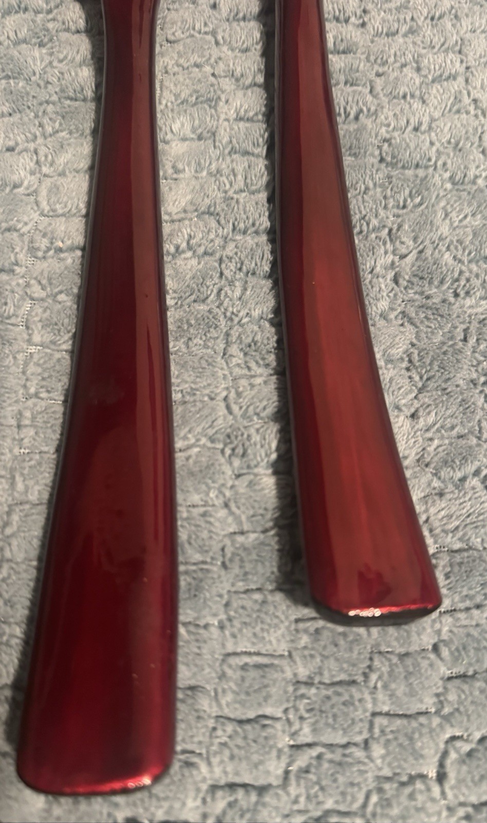 Japanese Lacquerware Fork And Spoon Salad Server With Gold Bamboo Design.
