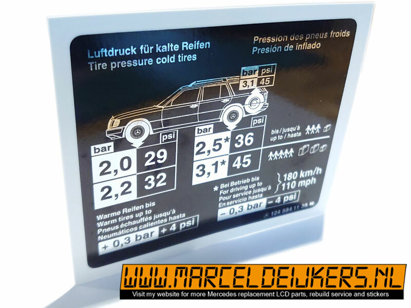 Mercedes sticker decal 1245841139 air pressure for cold tires w124 estate