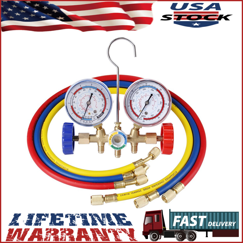 Air Conditioner Manifold Gauge Set AC A/C Charging Hose Air HVAC Kit For Car