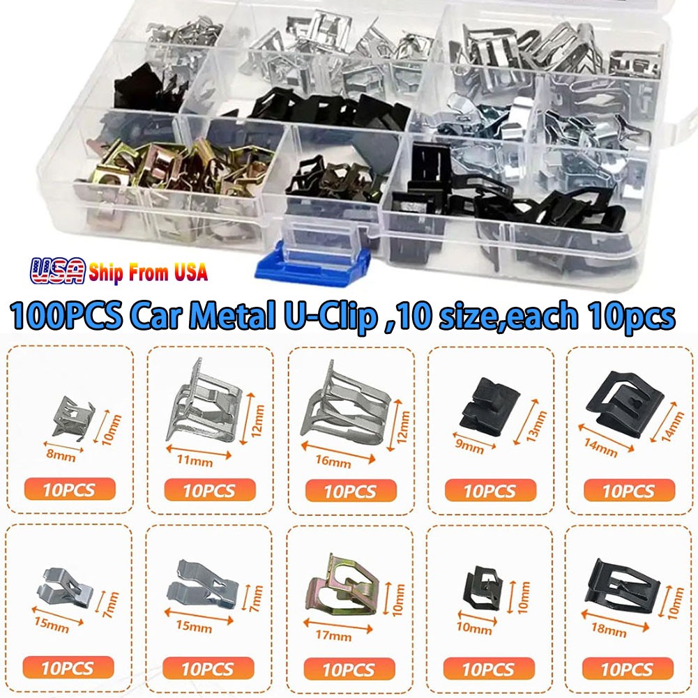 100pcs 10Sizes Car Dashboard Trim Fixing Rivets Metal Retainer Clips Moulding