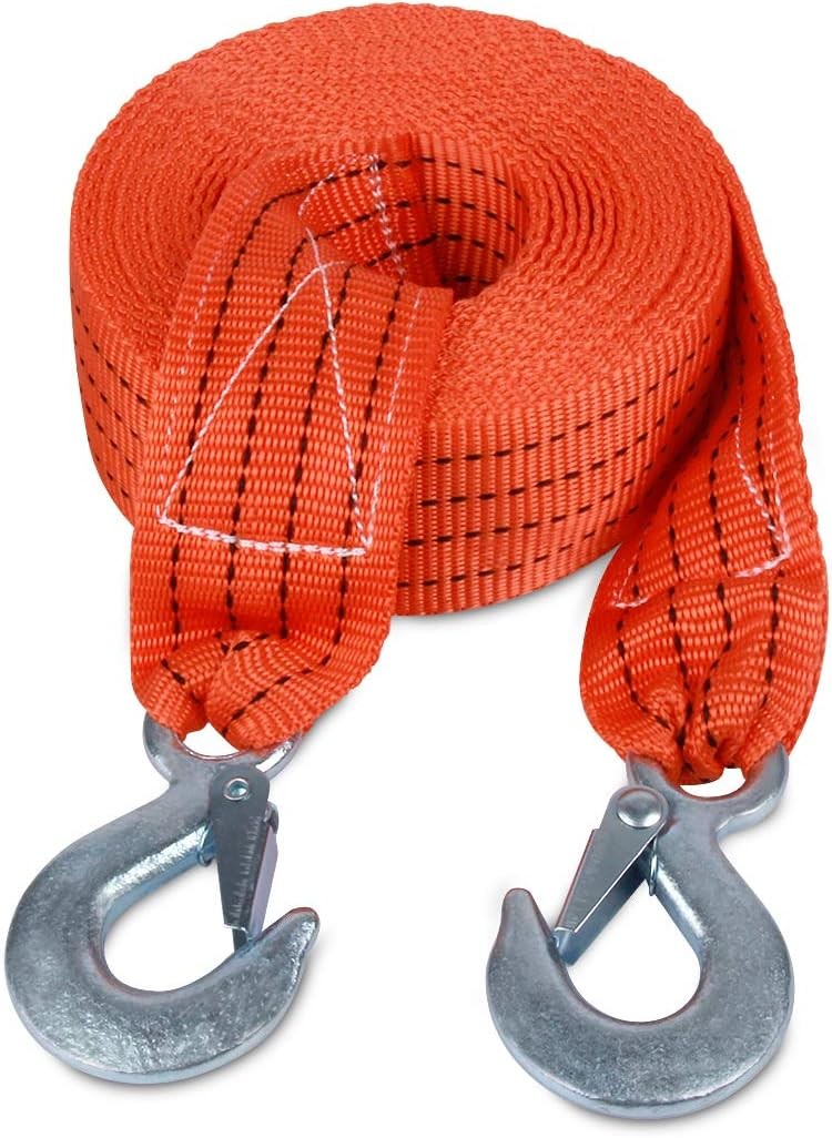 Tow Strap with Hooks 2in X20Ft Recovery Strap 10,000LB Break Strengthened Towing
