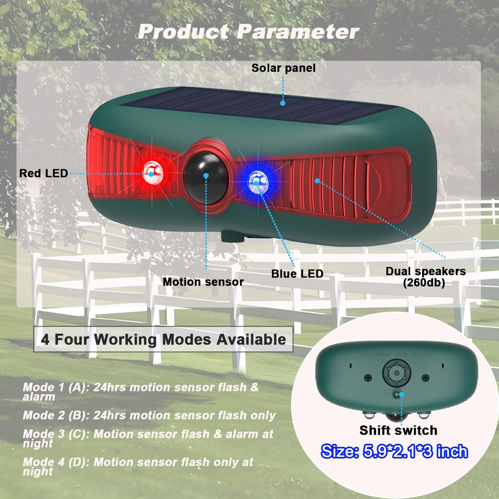 Solar Outdoor Motion Sensor Alarm, 130db green