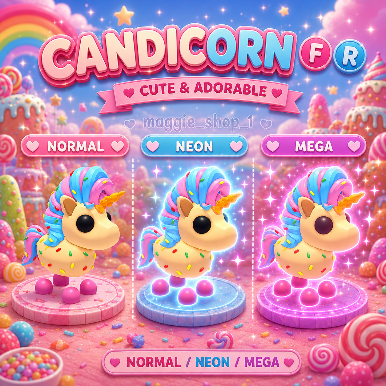 Candicorn FR Normal/Neon /Mega ✨ Adopt From Me Today ✨ Top Picks