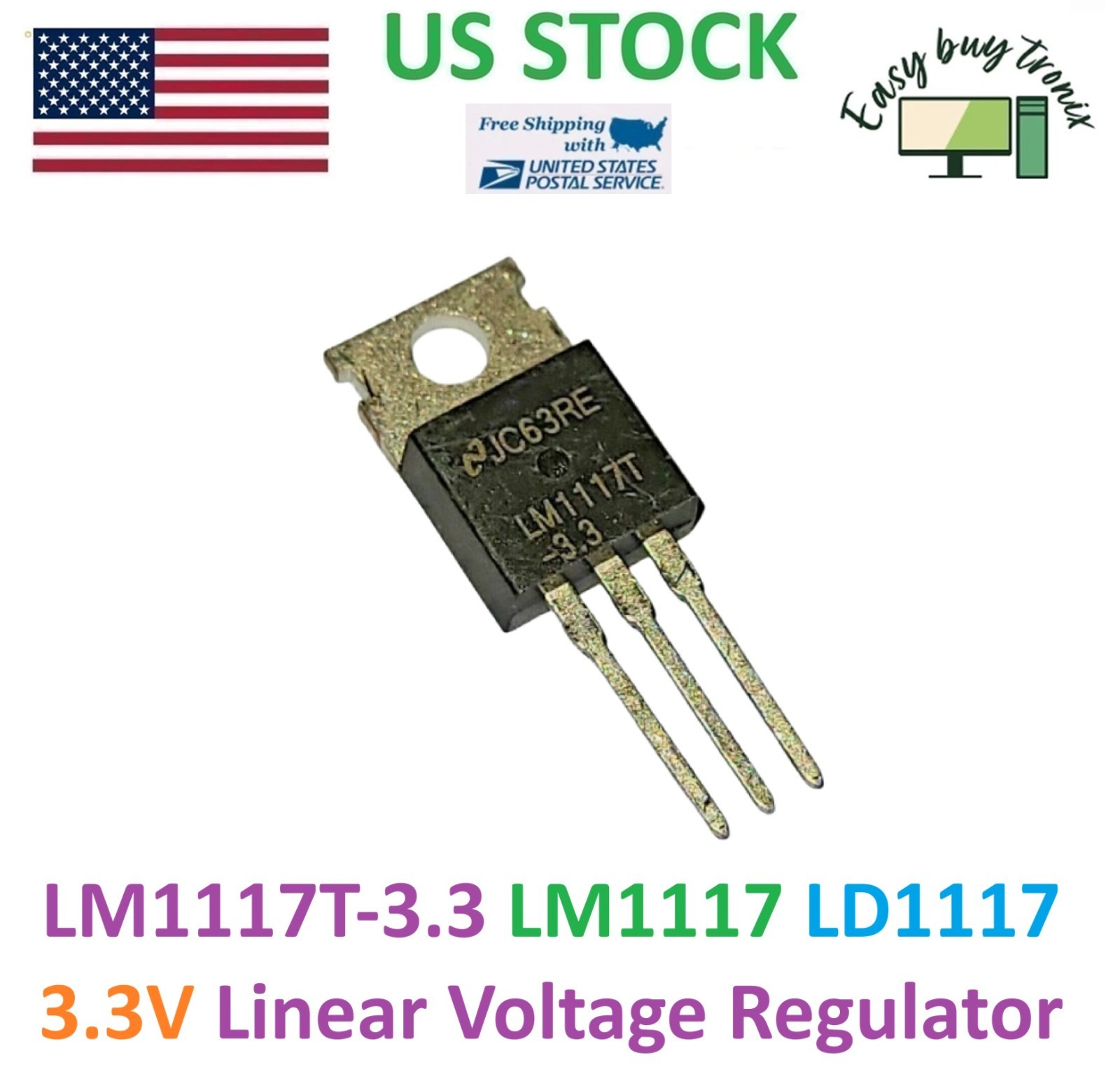 3PCS LM1117T-3.3 LM1117 LD1117 3.3V TO-220 Voltage Regulator 0.8A USA seller